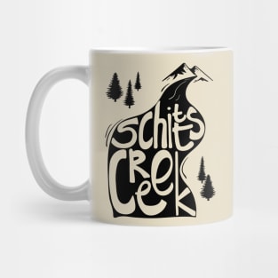 Schitt's Creek hand lettering in Creek flowing from Mountains Mug